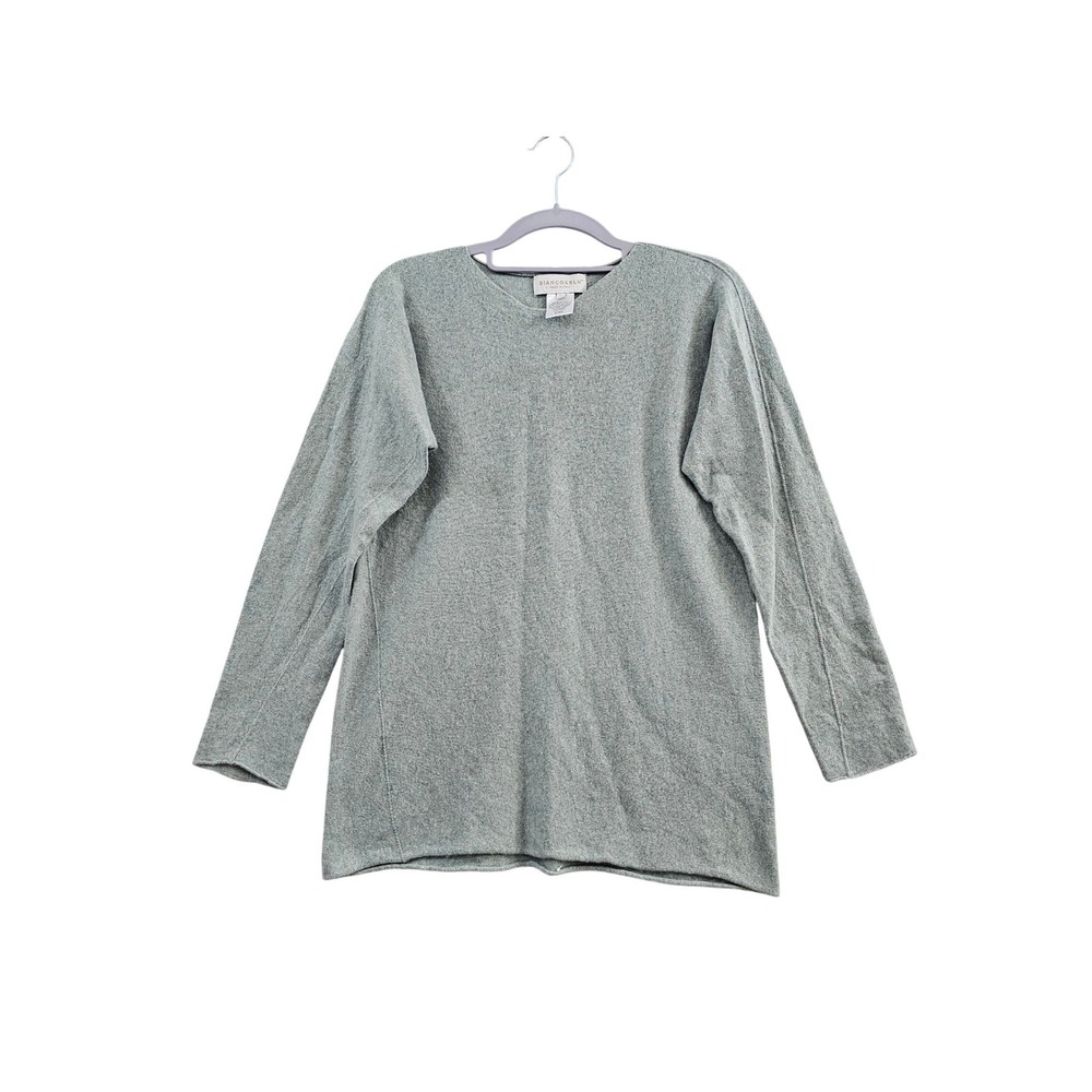 Bianco & Blu Sweater Womens Medium Green Solid Wool Cashmere Silk V-Neck Italy